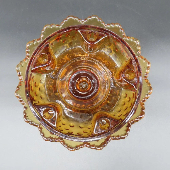 Vintage Fenton Hobnail Pedestal Amber 6 Taper Candle Holder Patent No 3541569 - Picture 2 of 7